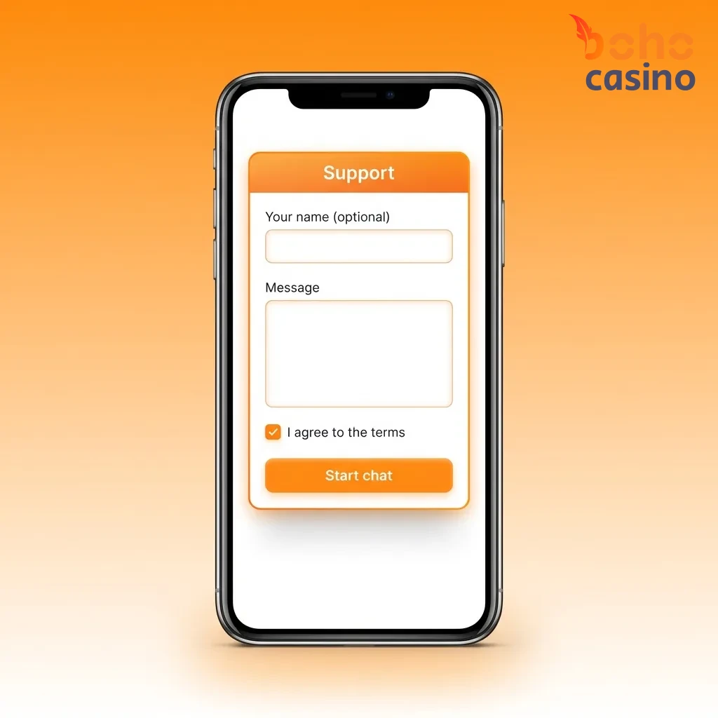 Boho Casino customer support contact methods including 24/7 live chat, email, phone, and FAQ with response times